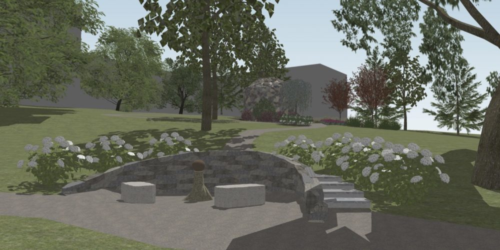 Grotto at Marywood Links with St. Francis Sculpture and Prayer Garden