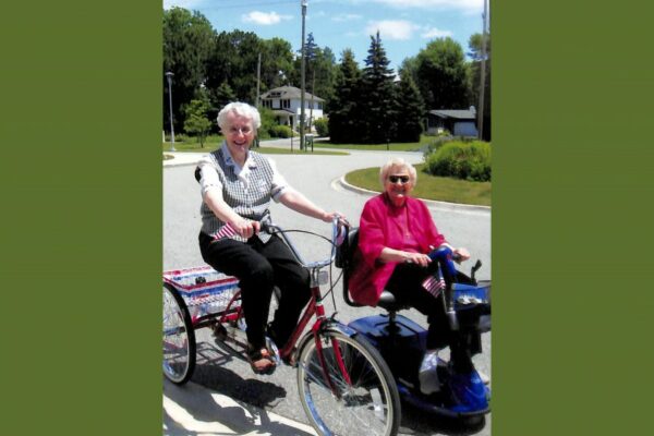 Sister Joyce Ann Hertzig and Sister Justyn going for a July 4th ride at the Marywood Health Center in 2008