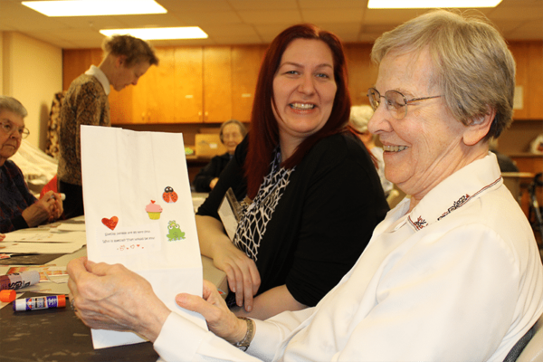 Sr. Donna is always happy to help decorate lunch bags for Kids Food Basket or put together dolls that are donated to children through Bethany Christian Services.
