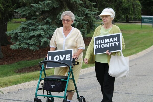 Sr. Teresa (right) continues to proclaim God’s love with Sr. Lorraine Rajewski (left).