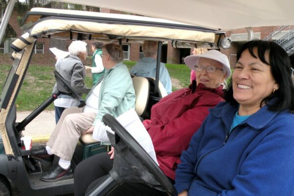 Always learning, Sister Mary Lee wouldn't miss an opportunity and encourage everybody to keep learning. Here she is touring the grounds of Marywood in Grand Rapids on Earth Day.