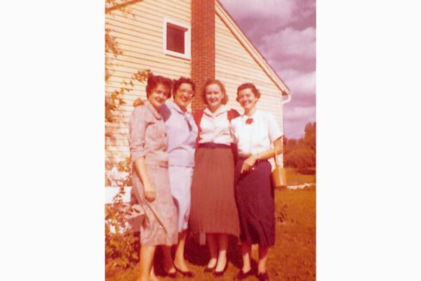 Sister Mary Katharine on the right before entering the convent with classmates in 1958