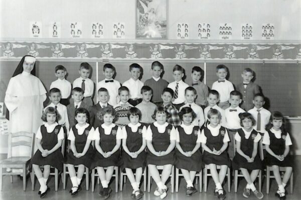 Sister Ann as a teacher at St. Basil School in South Haven, Michigan with her class of first graders in 1961
