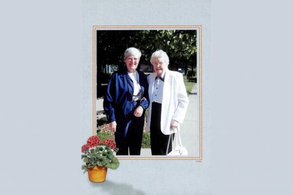 Sister Catherine Williams on the left with Sister Marie Rosaire on the right before a pilgrimage to the Holy Land in 2004