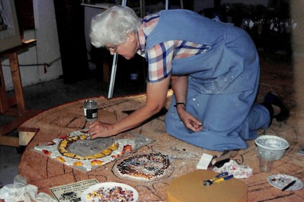 Sister Lois working on the "Risen Christ" mosaic