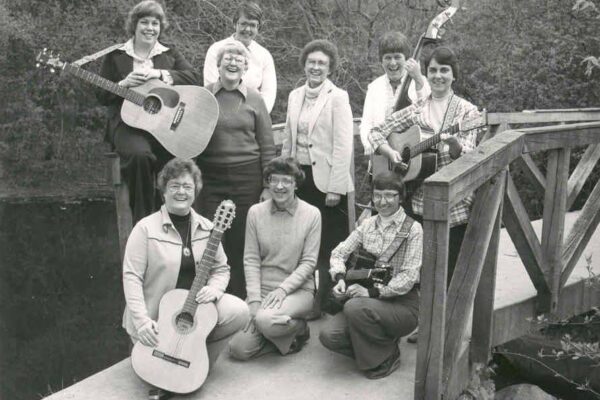 Sister Mary Ann was a founding member of the Mellow D’s, a musical group that played and sang for many churches and schools both locally and as far afield as San Diego, California.  Pictured (Back Row) Ann Westerman, Sisters Joan Thomas, Marilyn Holmes, Jackie Hudson, Jackie Bennett, Nancy Brousseau (Front Row) Sisters Stephanie Heintz, Vera Ann Tilmann, Mary Ann Ferguson.
