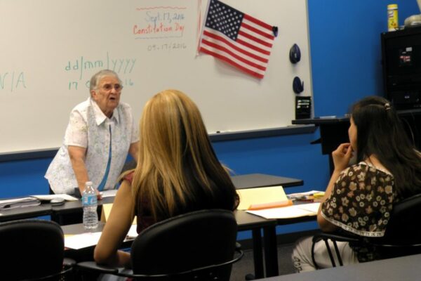 At the beginning of the citizenship classes, Sister Janice would go over the N-400 line by line so students are clear about the information needed.