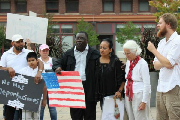 My first ministry was with migrant workers (brasseros" came from Mexico to work in the fields) in Imperial Valley, California. They worked all day and lived in rough camps where heat and disease were rampant. Sister Jean continues to advocate for human rights. Here, Sr. Jean Reimer stands with friends during an immigration prayer vigil.